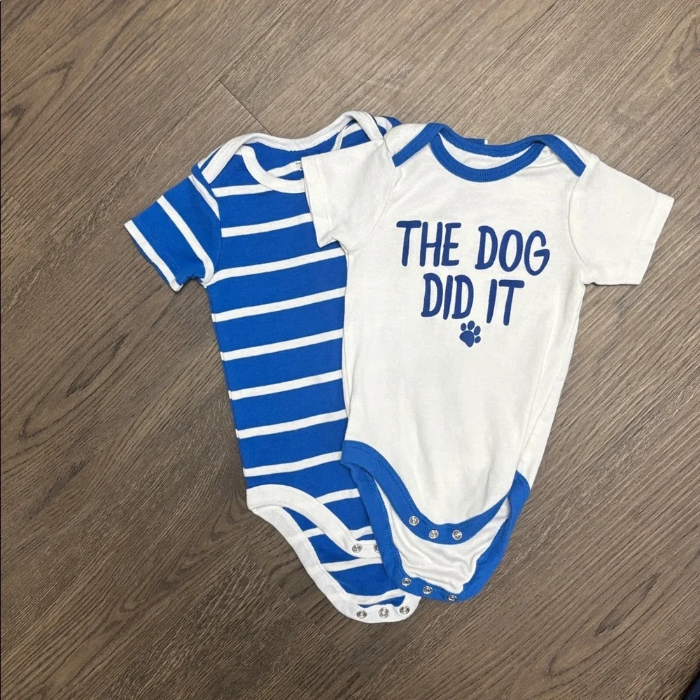 NWOT Member’s Mark 6 month Baby Bodysuits Set x4 in Blues, Gray, and White